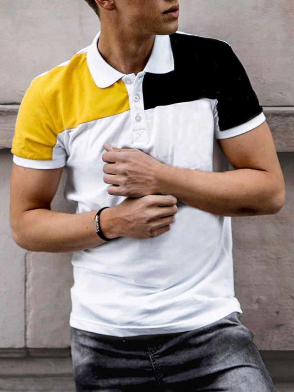 Camisa Polo Masculina Casual Color Block Button