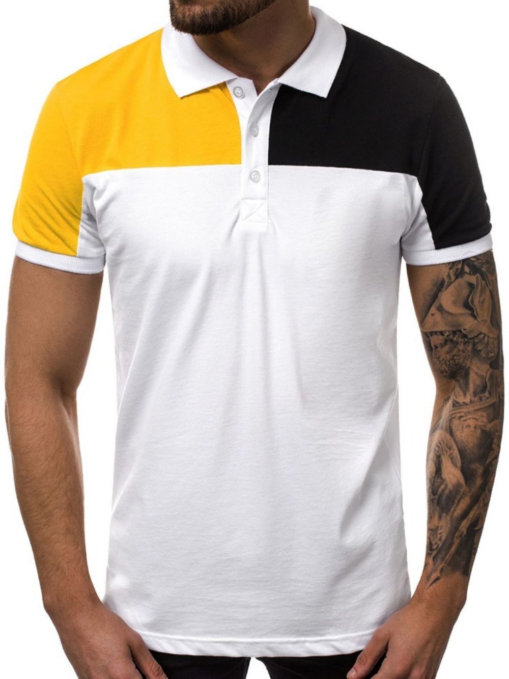 Camisa Polo Masculina Casual Color Block Button