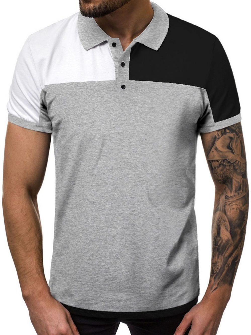 Camisa Polo Masculina Casual Color Block Button