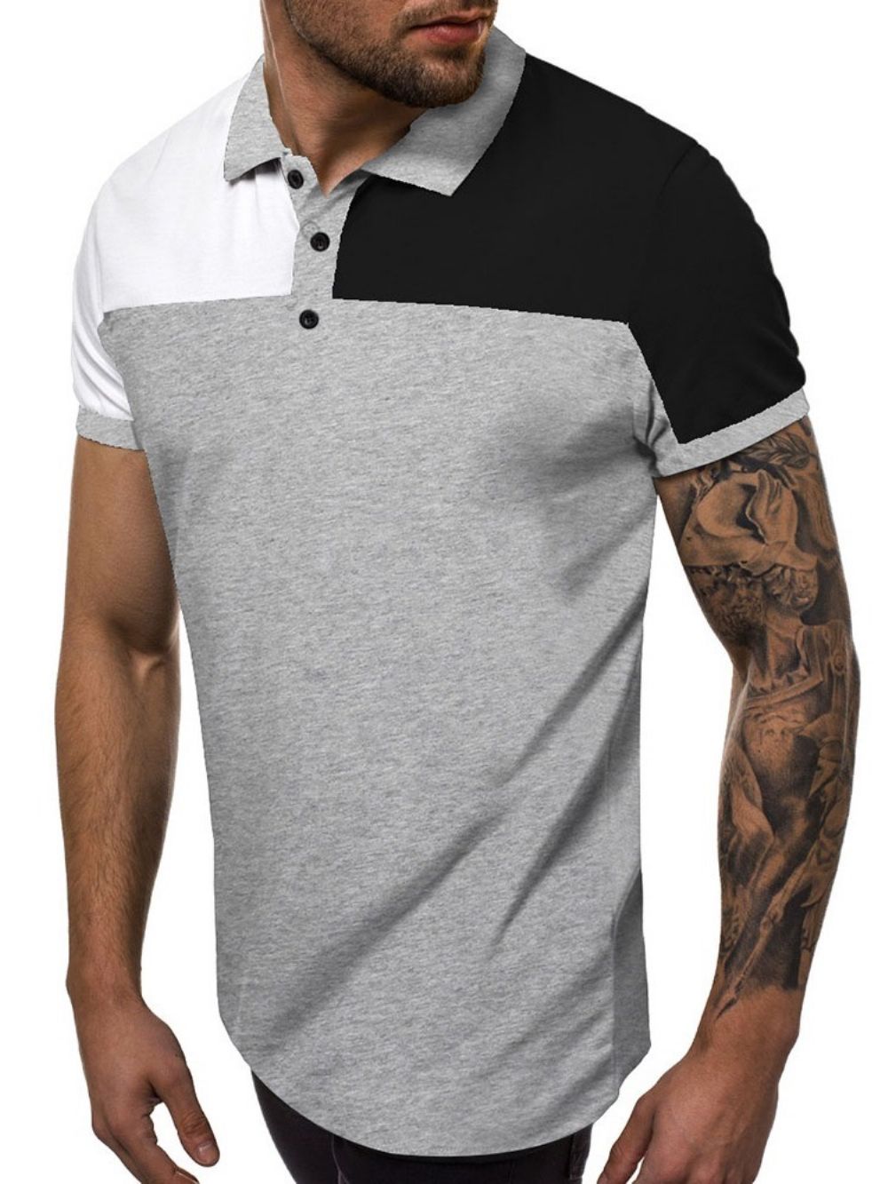 Camisa Polo Masculina Casual Color Block Button