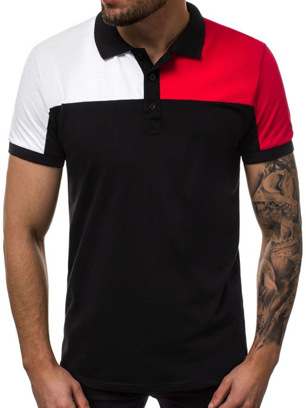 Camisa Polo Masculina Casual Color Block Button