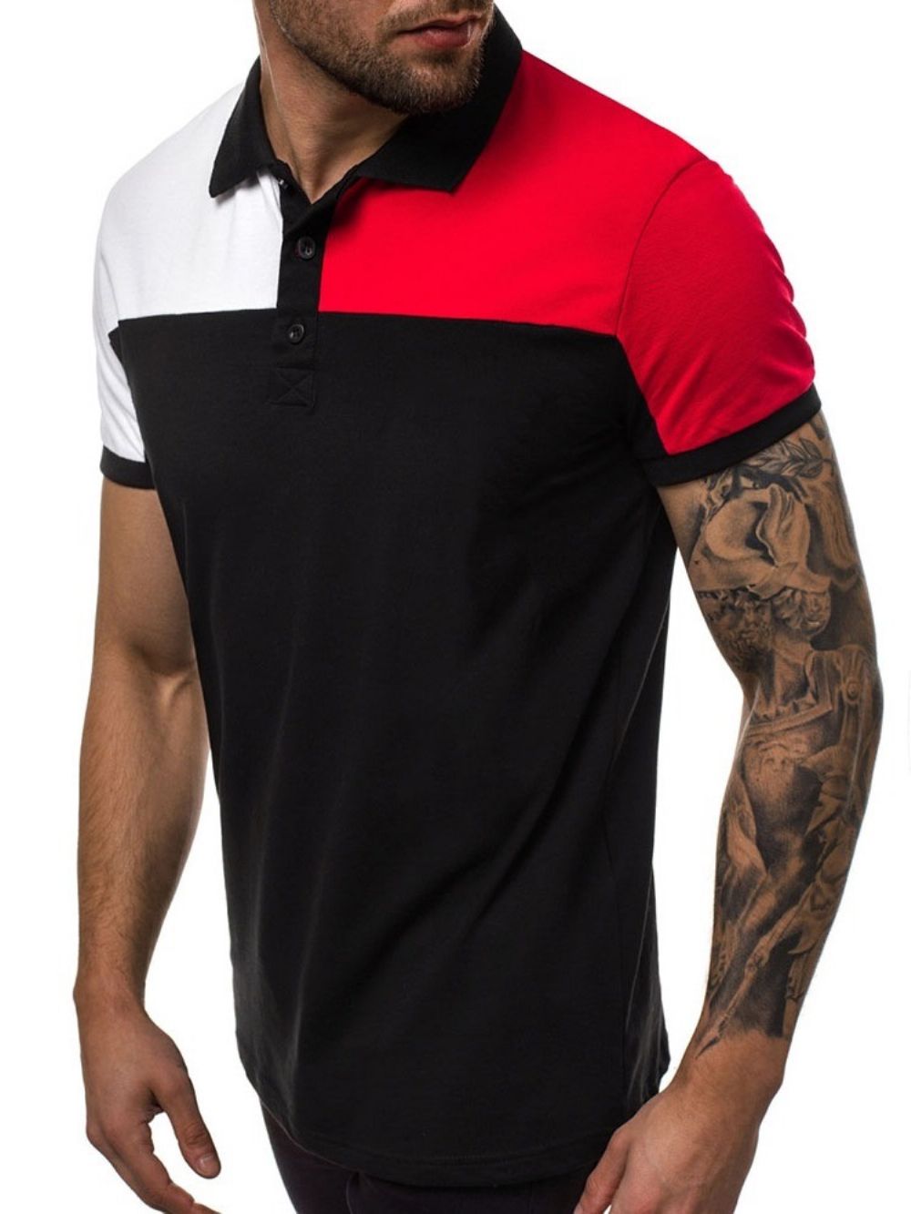 Camisa Polo Masculina Casual Color Block Button