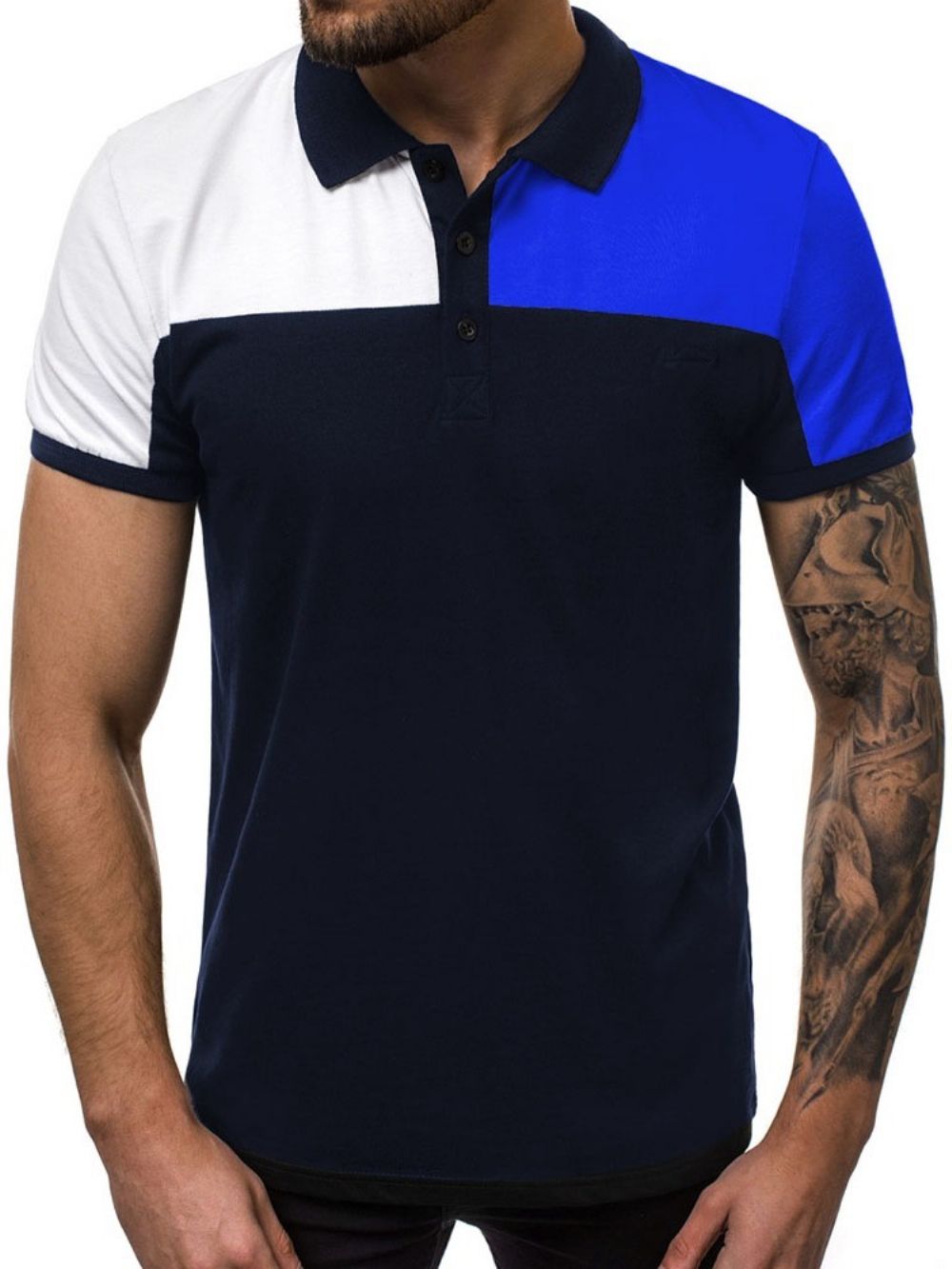 Camisa Polo Masculina Casual Color Block Button