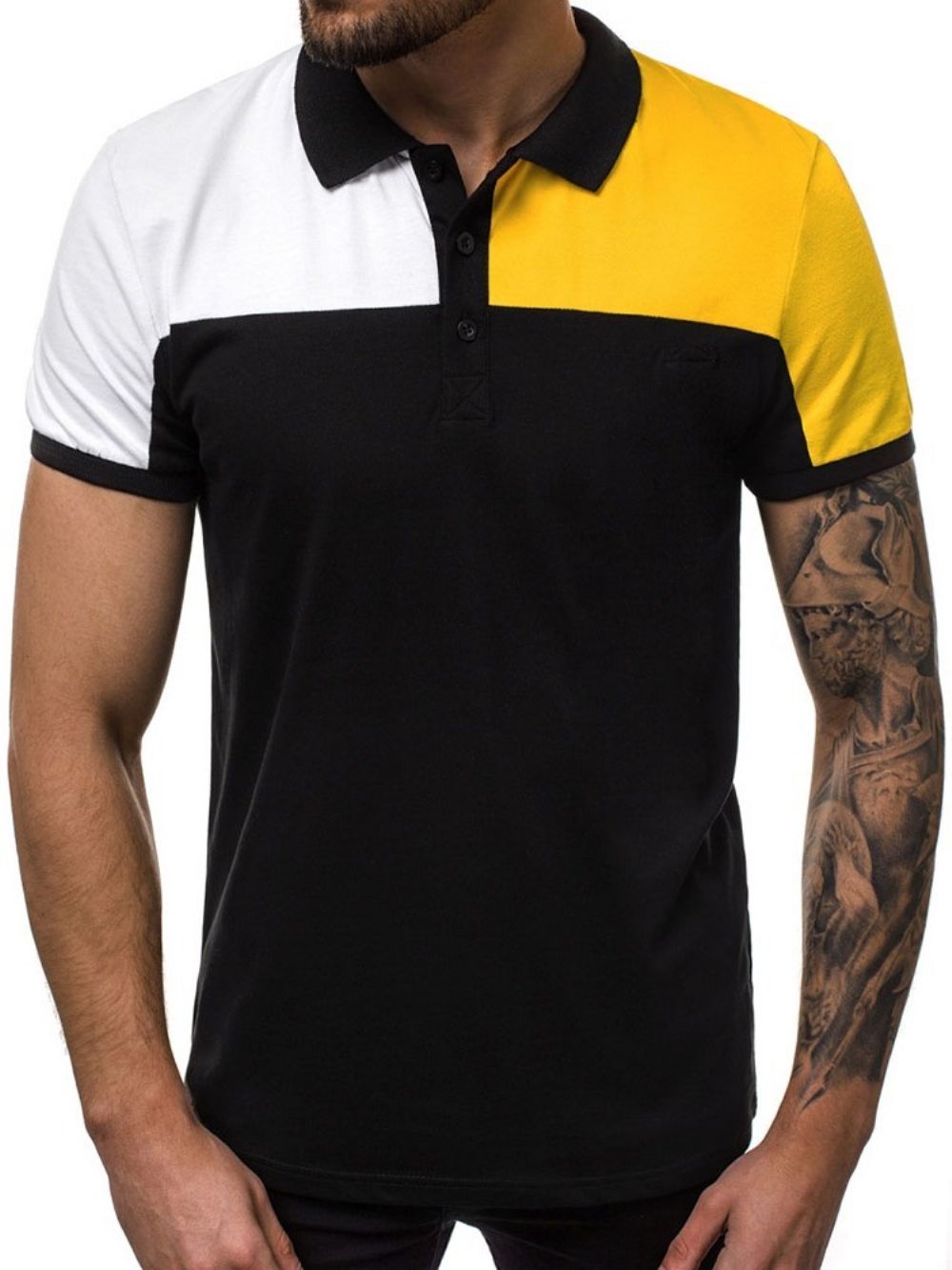 Camisa Polo Masculina Casual Color Block Button