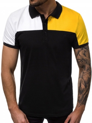 Camisa Polo Masculina Casual Color Block Button