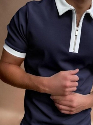 Camisa Pólo Masculina Com Zíper Europeu