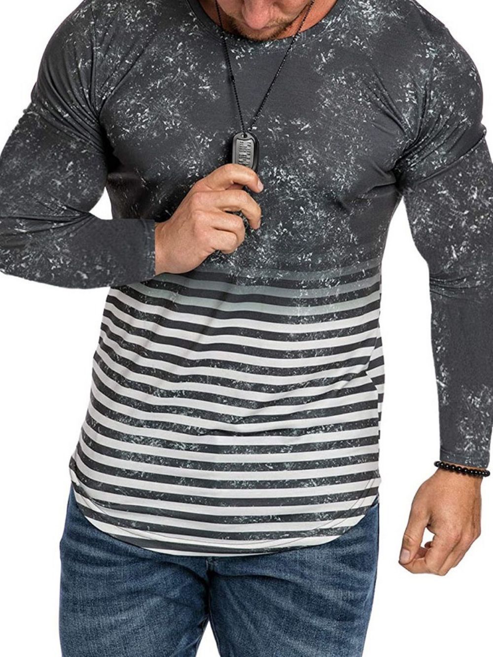 Camiseta Casual Slim Com Estampa De Listras