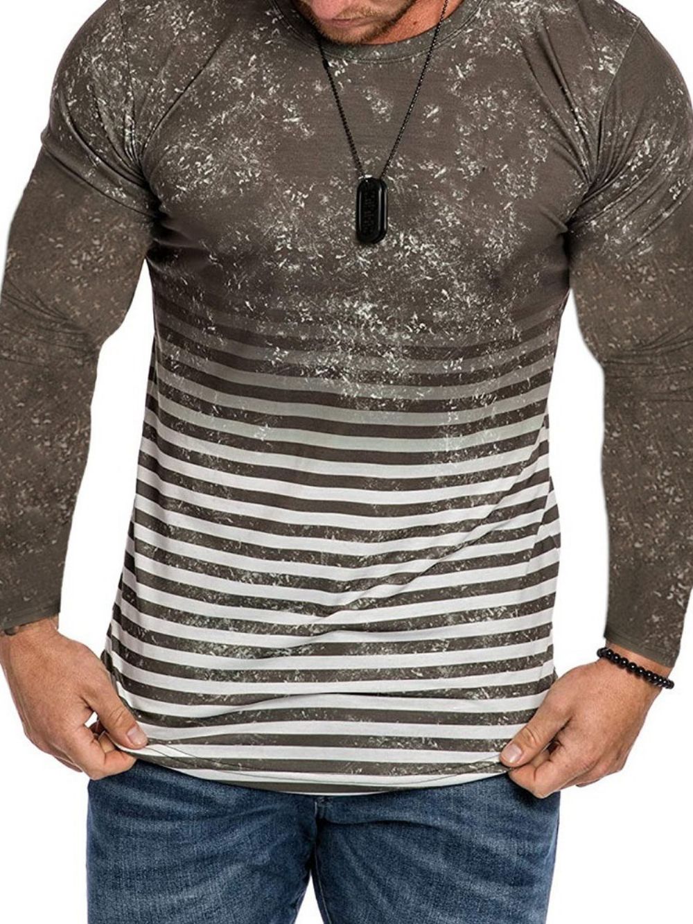 Camiseta Casual Slim Com Estampa De Listras