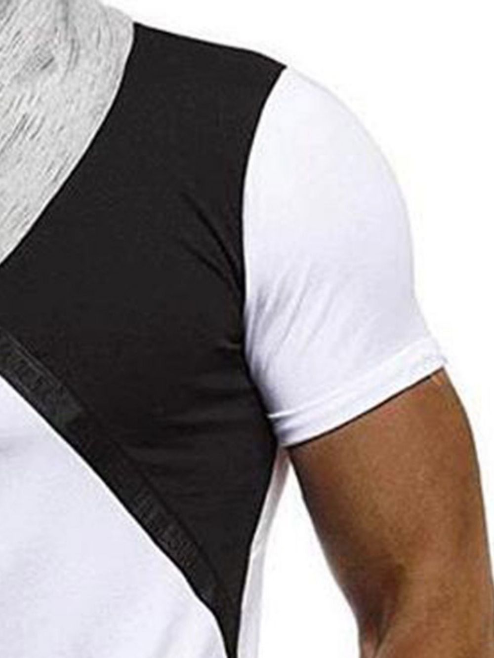 Camiseta Color Block Casual Heap Collar Slim Manga Curta Masculina