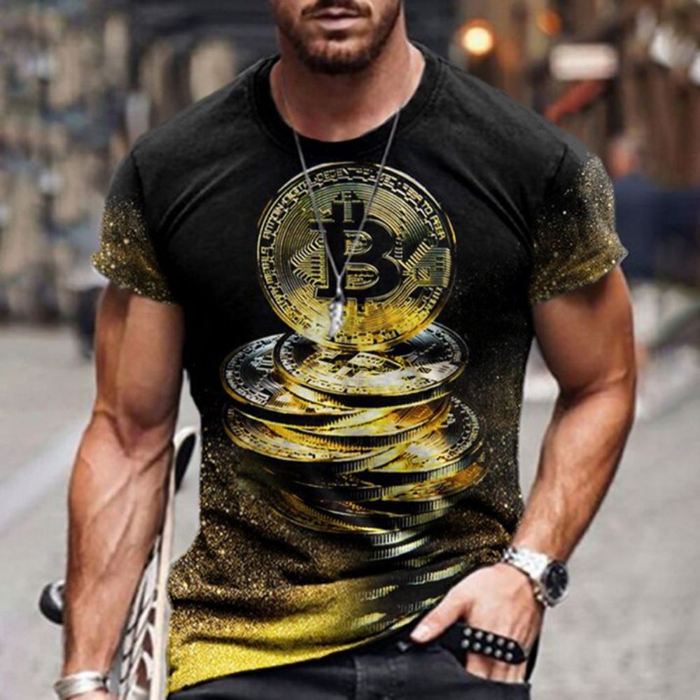 Camiseta Masculina Casual Com Estampa De Bloco Colorida Manga Curta