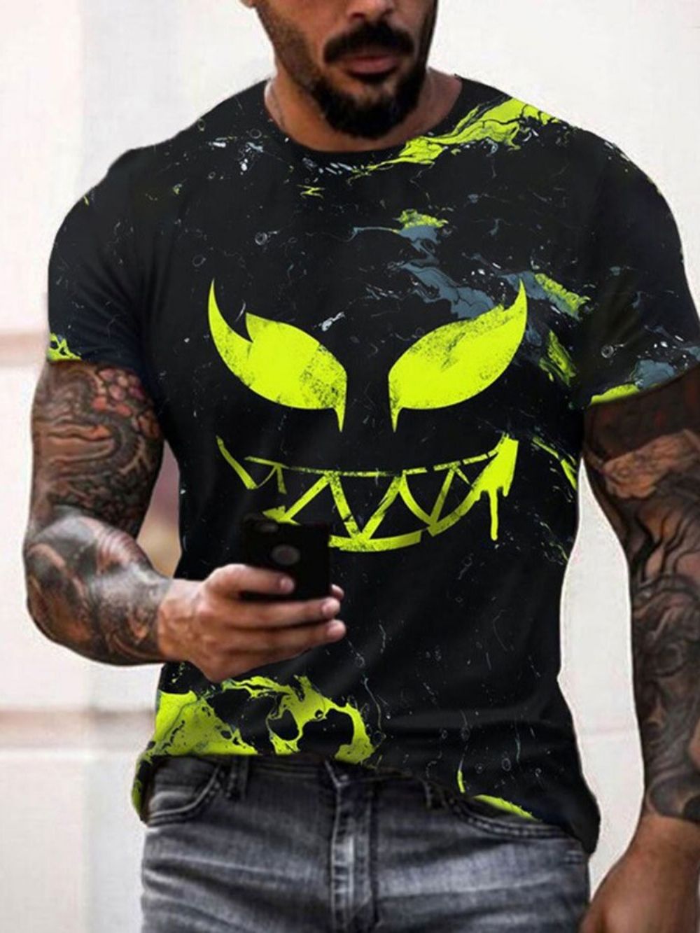 Camiseta Masculina Casual Estampa 3D Gola Redonda Manga Curta