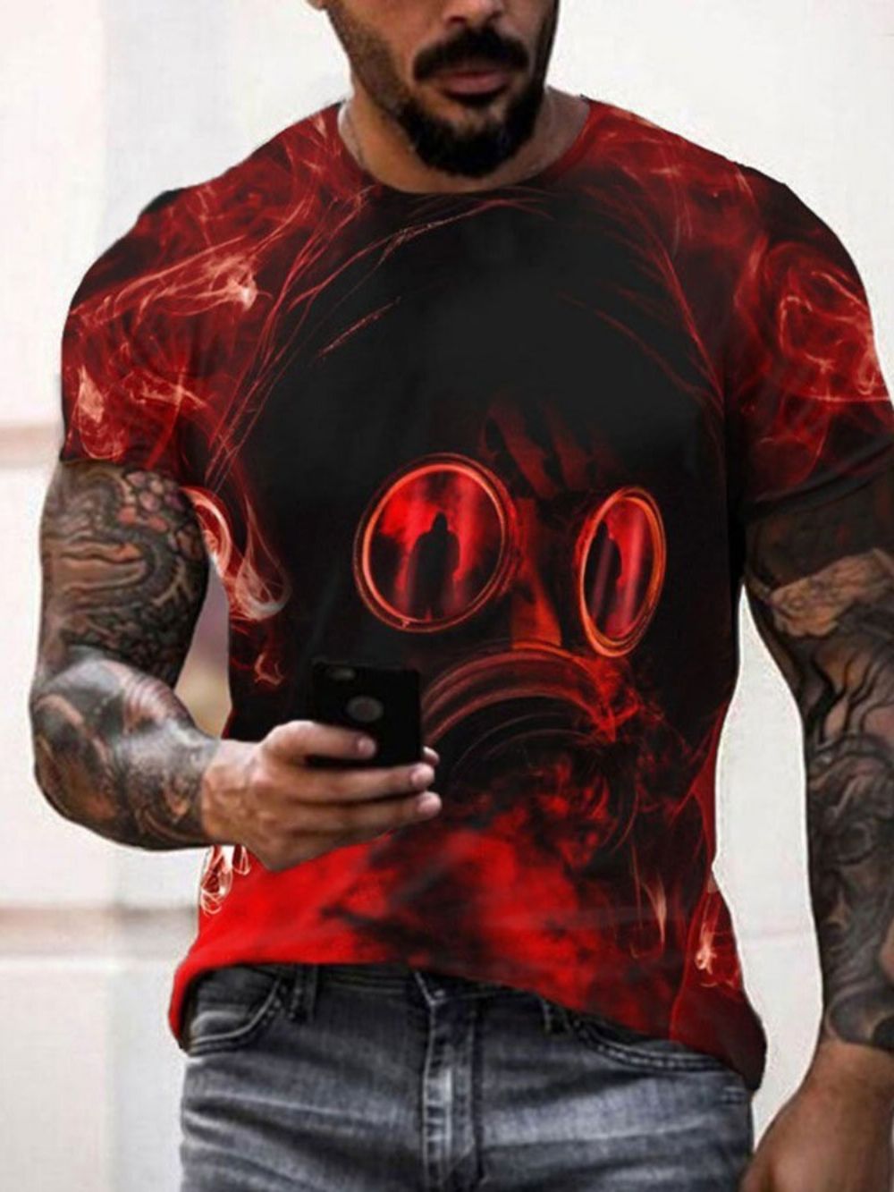 Camiseta Masculina Casual Estampa 3D Gola Redonda Manga Curta