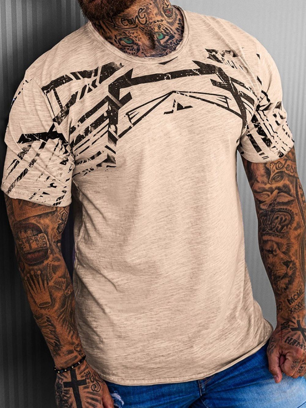 Camiseta Masculina Casual Gola Redonda Estampada