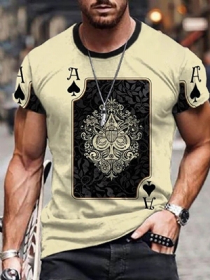 Camiseta Masculina Casual Manga Curta Com Estampa De Gola Redonda