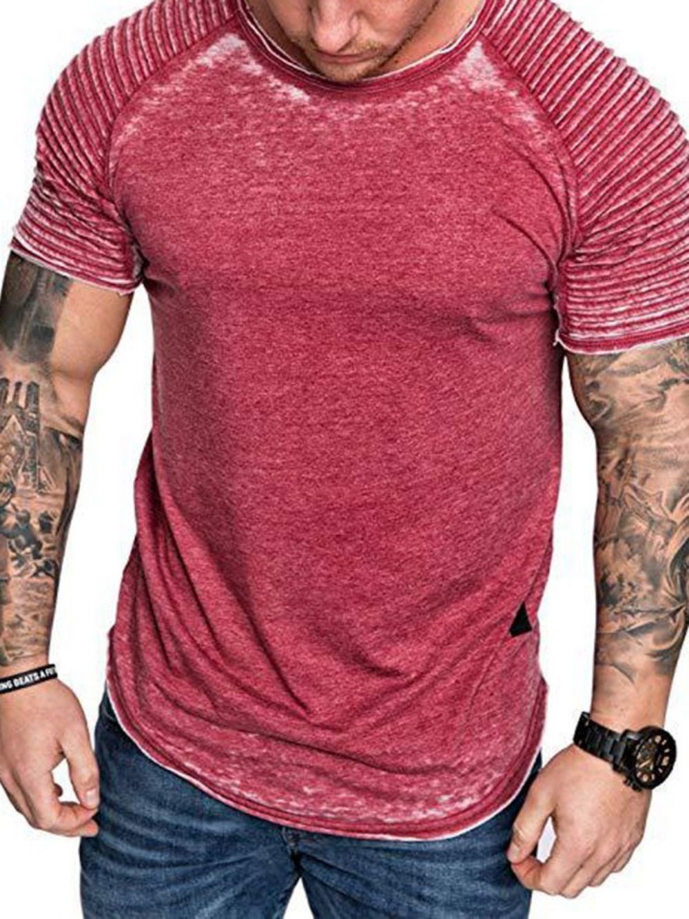 Camiseta Masculina Casual Plissada Manga Curta