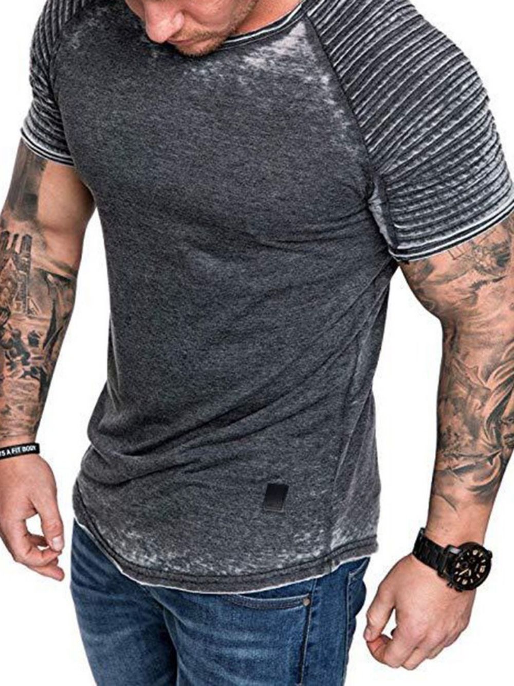 Camiseta Masculina Casual Plissada Manga Curta