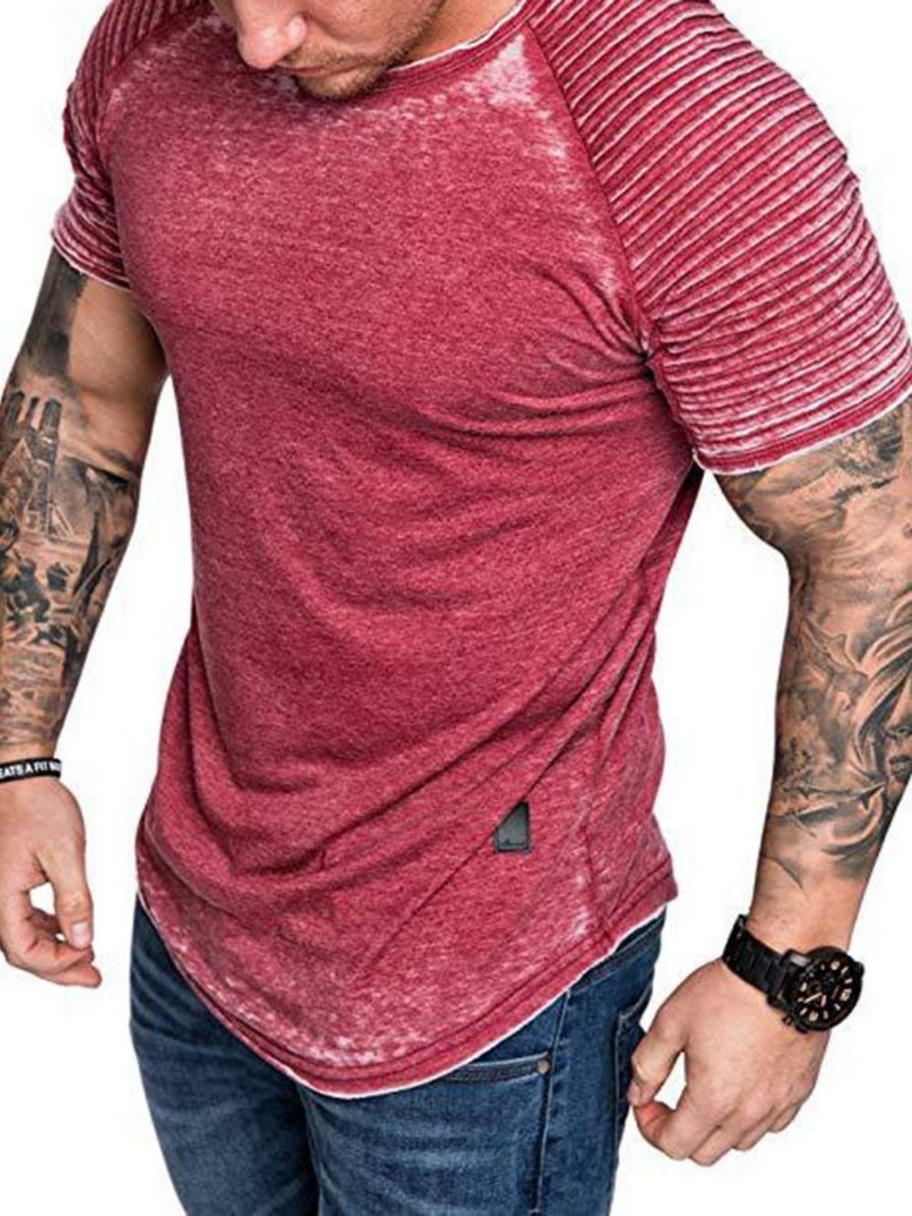 Camiseta Masculina Casual Plissada Manga Curta