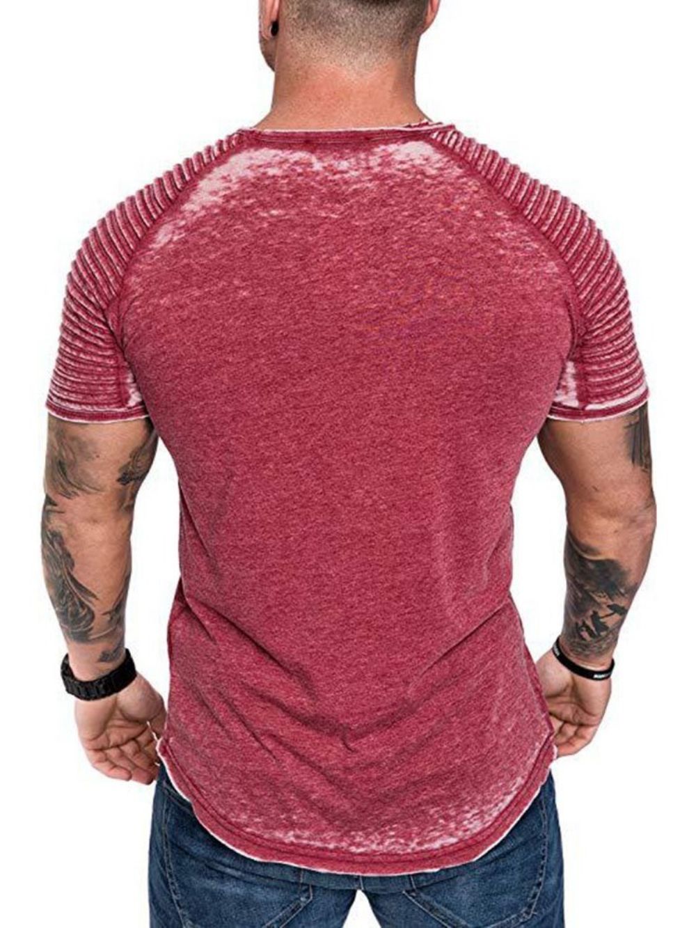 Camiseta Masculina Casual Plissada Manga Curta