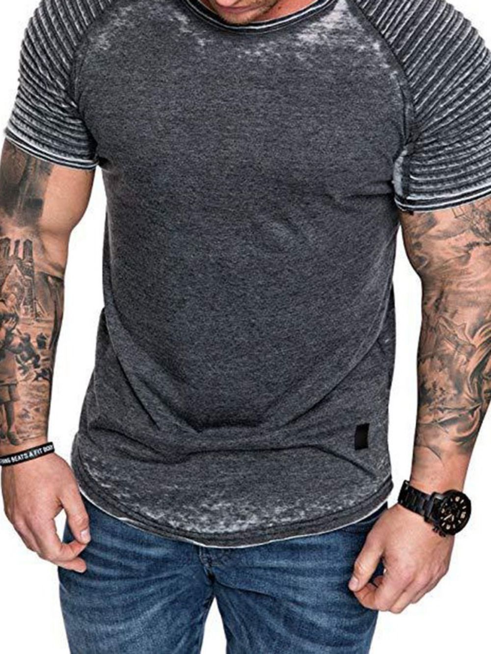 Camiseta Masculina Casual Plissada Manga Curta