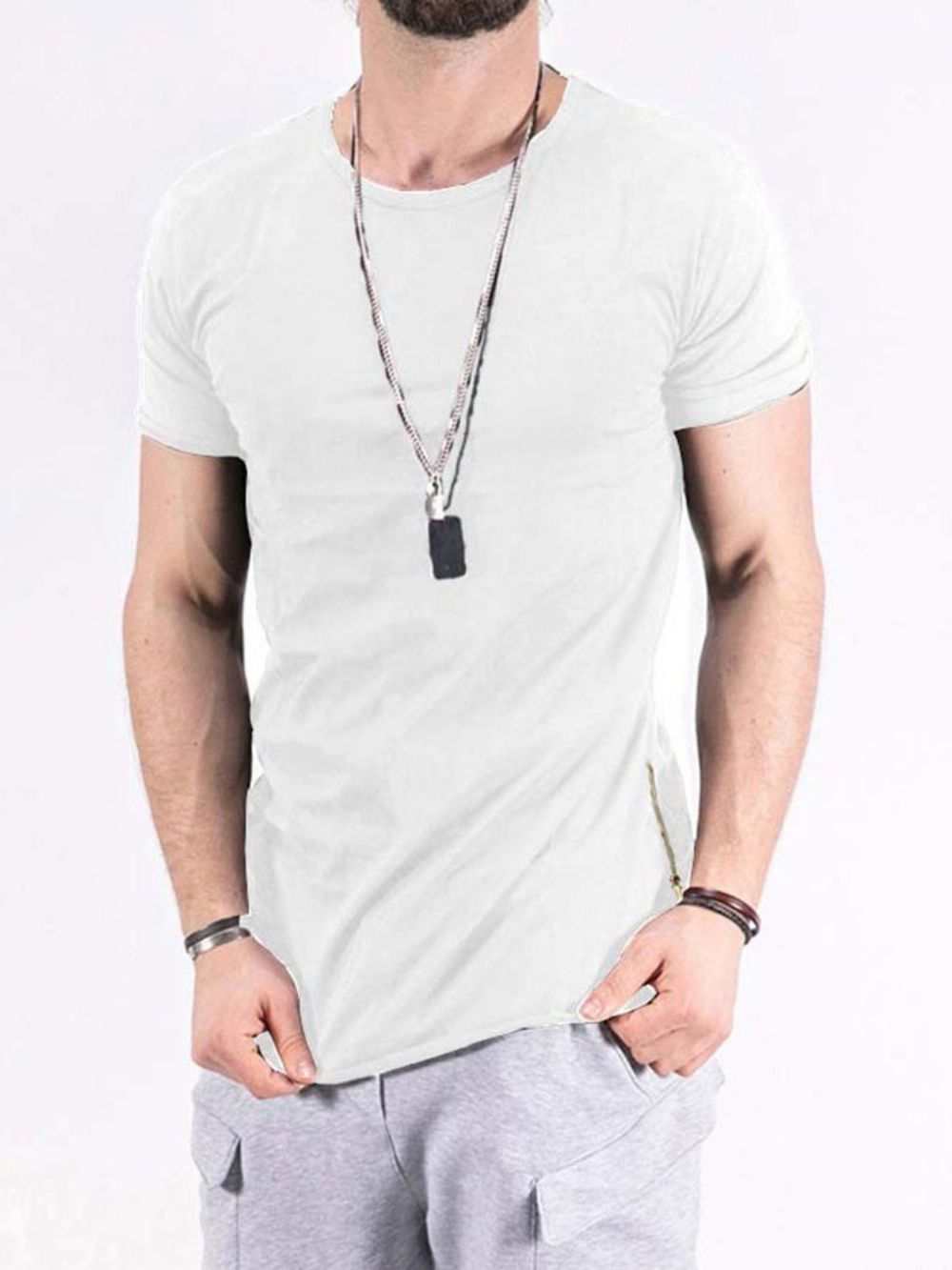 Camiseta Masculina Casual Slim Gola Redonda Simples Micro-Elástica