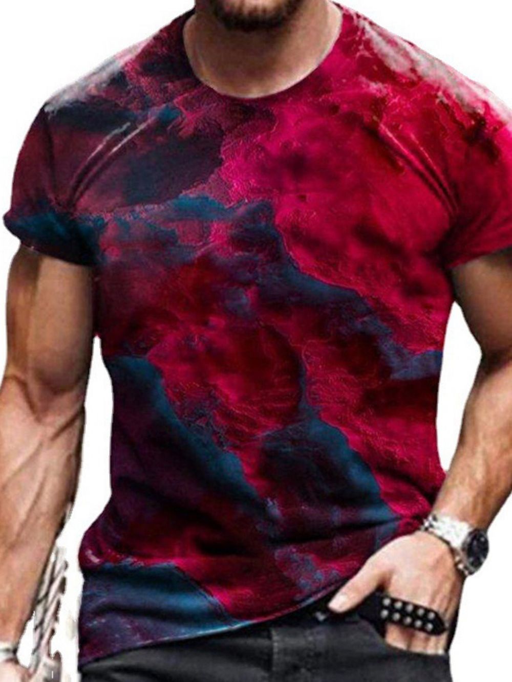 Camiseta Masculina Color Block Com Estampa Gola Redonda Manga Curta