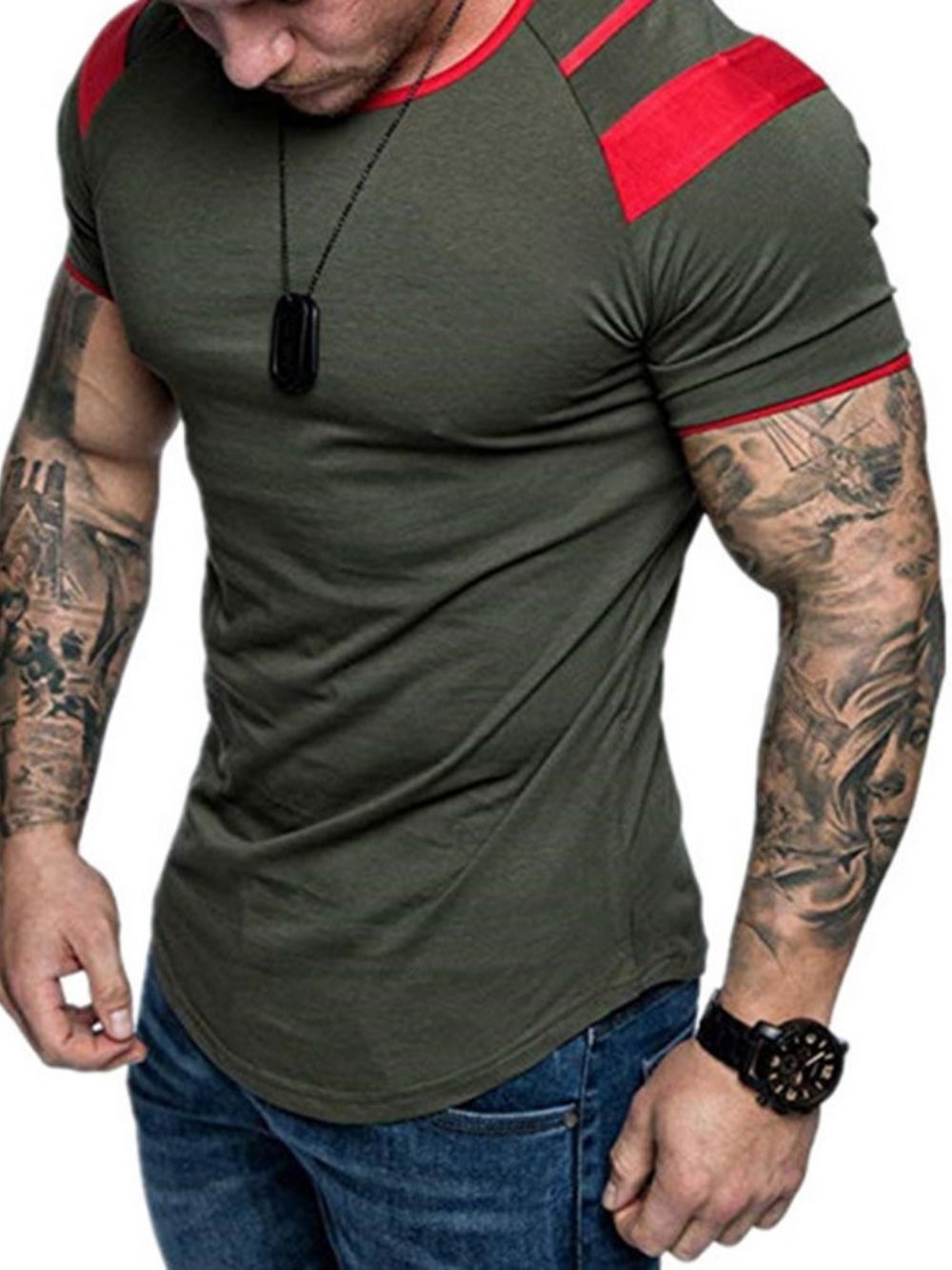 Camiseta Masculina Color Block Gola Redonda Patchwork Manga Curta