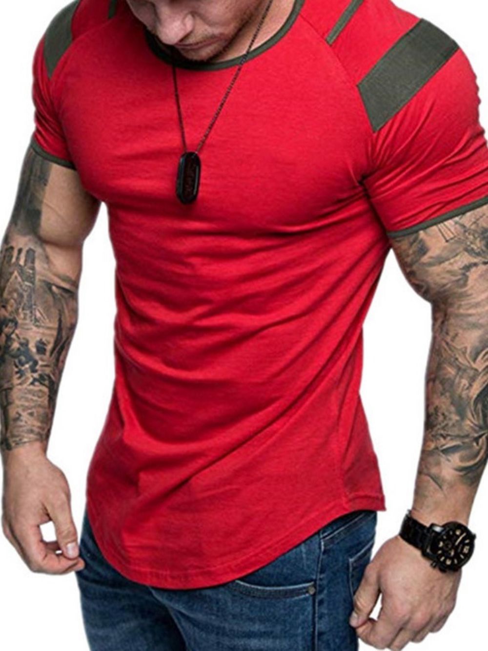 Camiseta Masculina Color Block Gola Redonda Patchwork Manga Curta