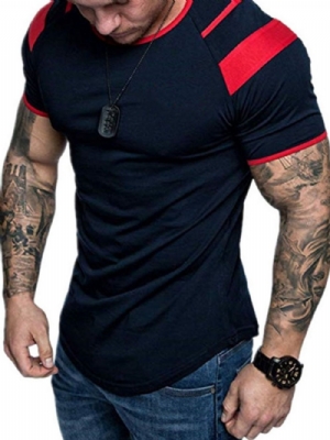 Camiseta Masculina Color Block Gola Redonda Patchwork Manga Curta