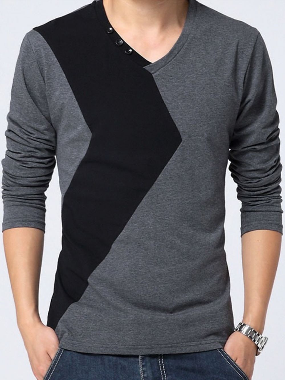 Camiseta Masculina Color Block Gola V