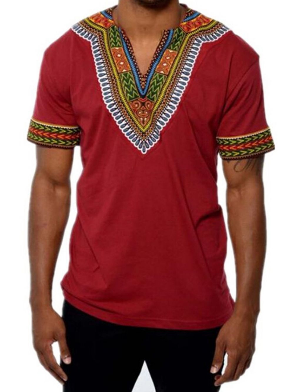 Camiseta Masculina Com Decote Em V E Estampa Dashiki Moda Africana