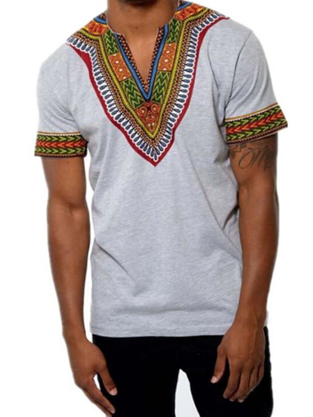 Camiseta Masculina Com Decote Em V E Estampa Dashiki Moda Africana