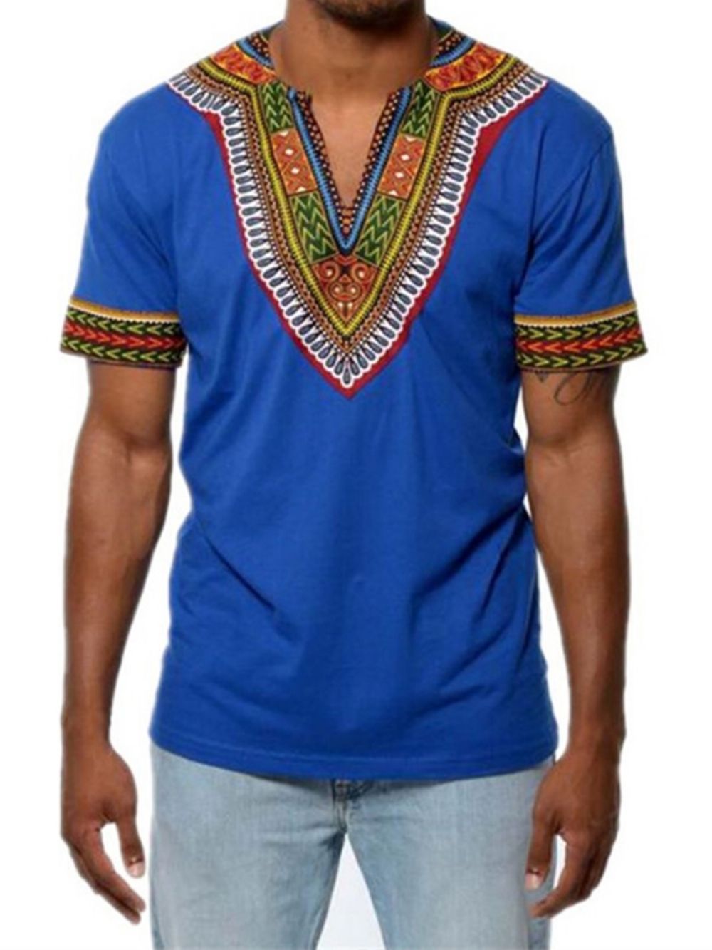 Camiseta Masculina Com Decote Em V E Estampa Dashiki Moda Africana