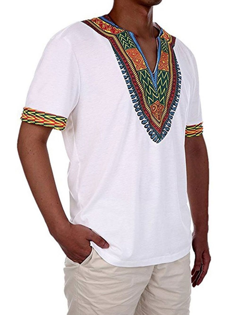 Camiseta Masculina Com Decote Em V E Estampa Dashiki Moda Africana