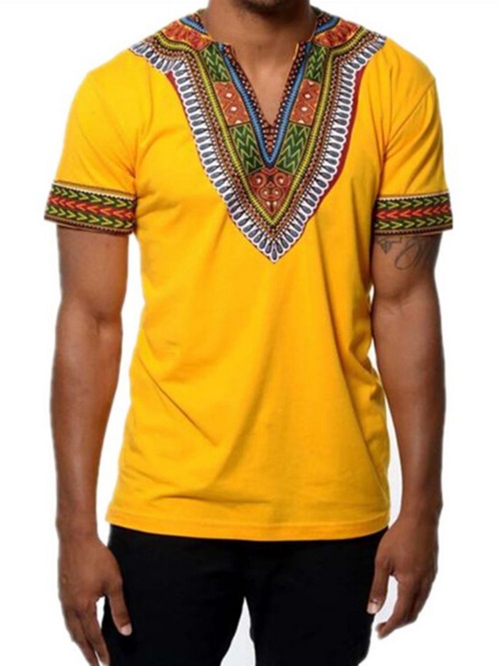 Camiseta Masculina Com Decote Em V E Estampa Dashiki Moda Africana