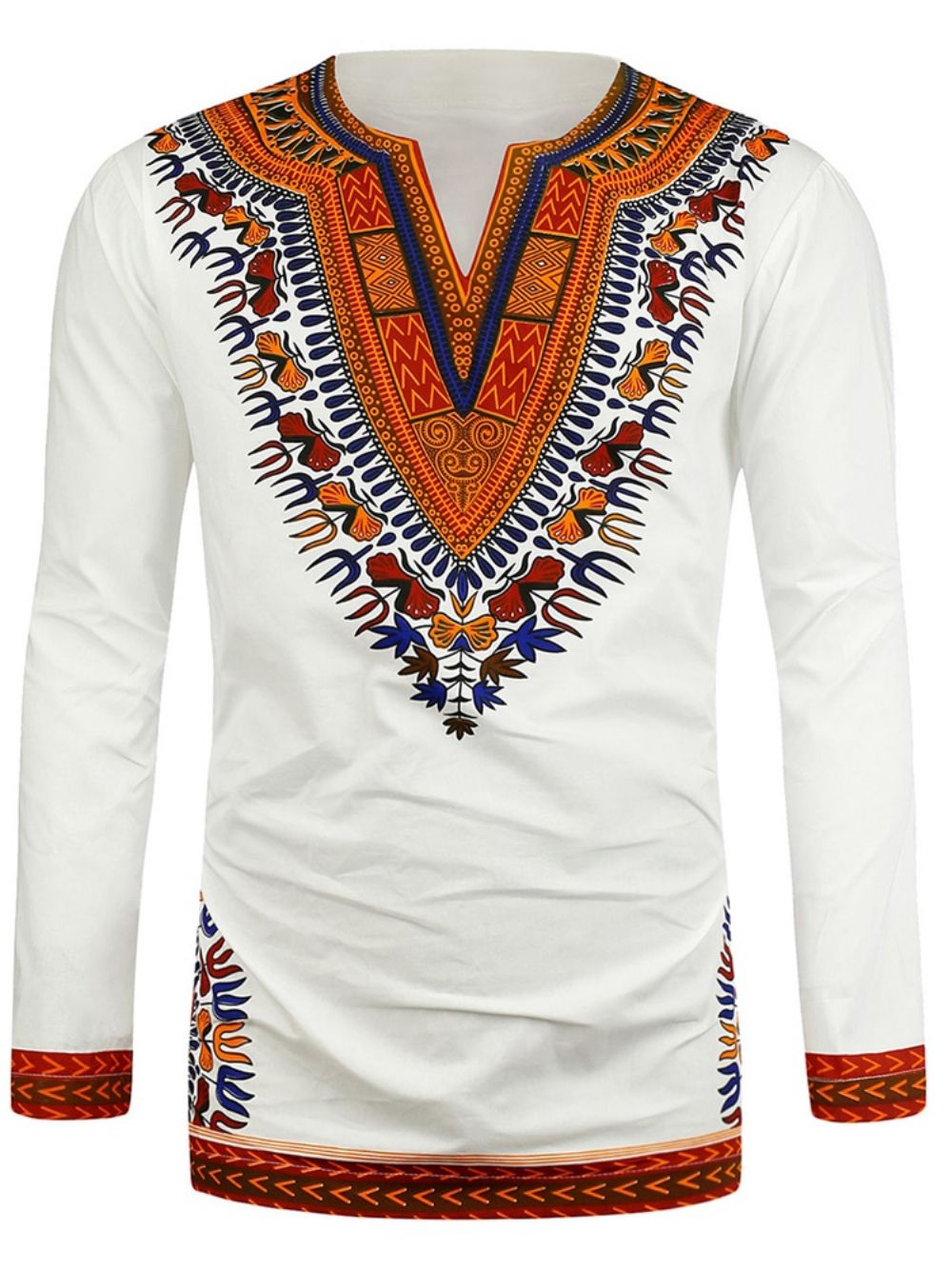 Camiseta Masculina Com Estampa Africana Moda Dashiki Decote Em V Solta