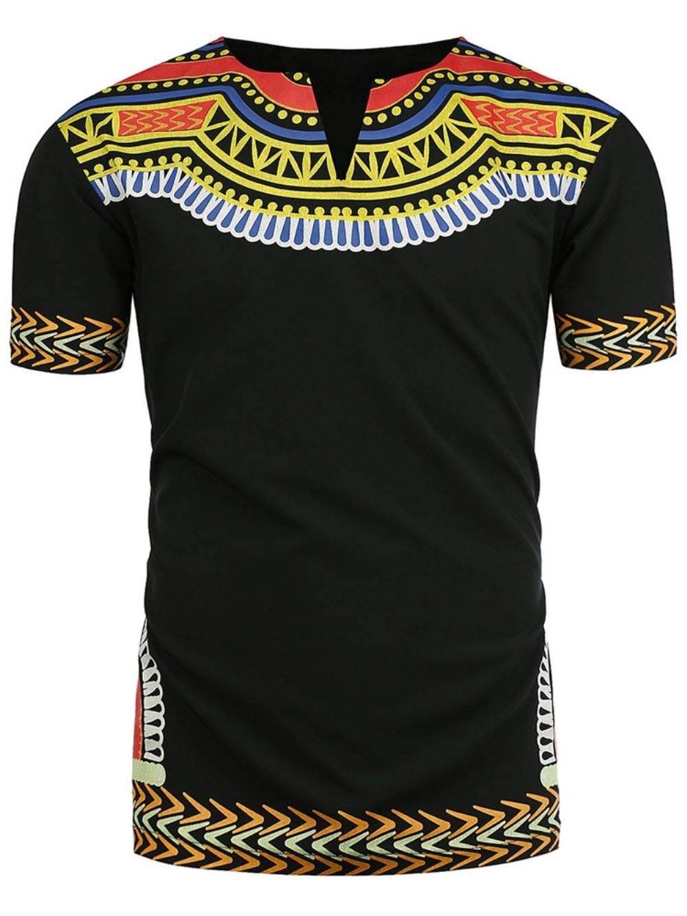 Camiseta Masculina Com Estampa Africana Moda Dashiki Decote Em V Solta