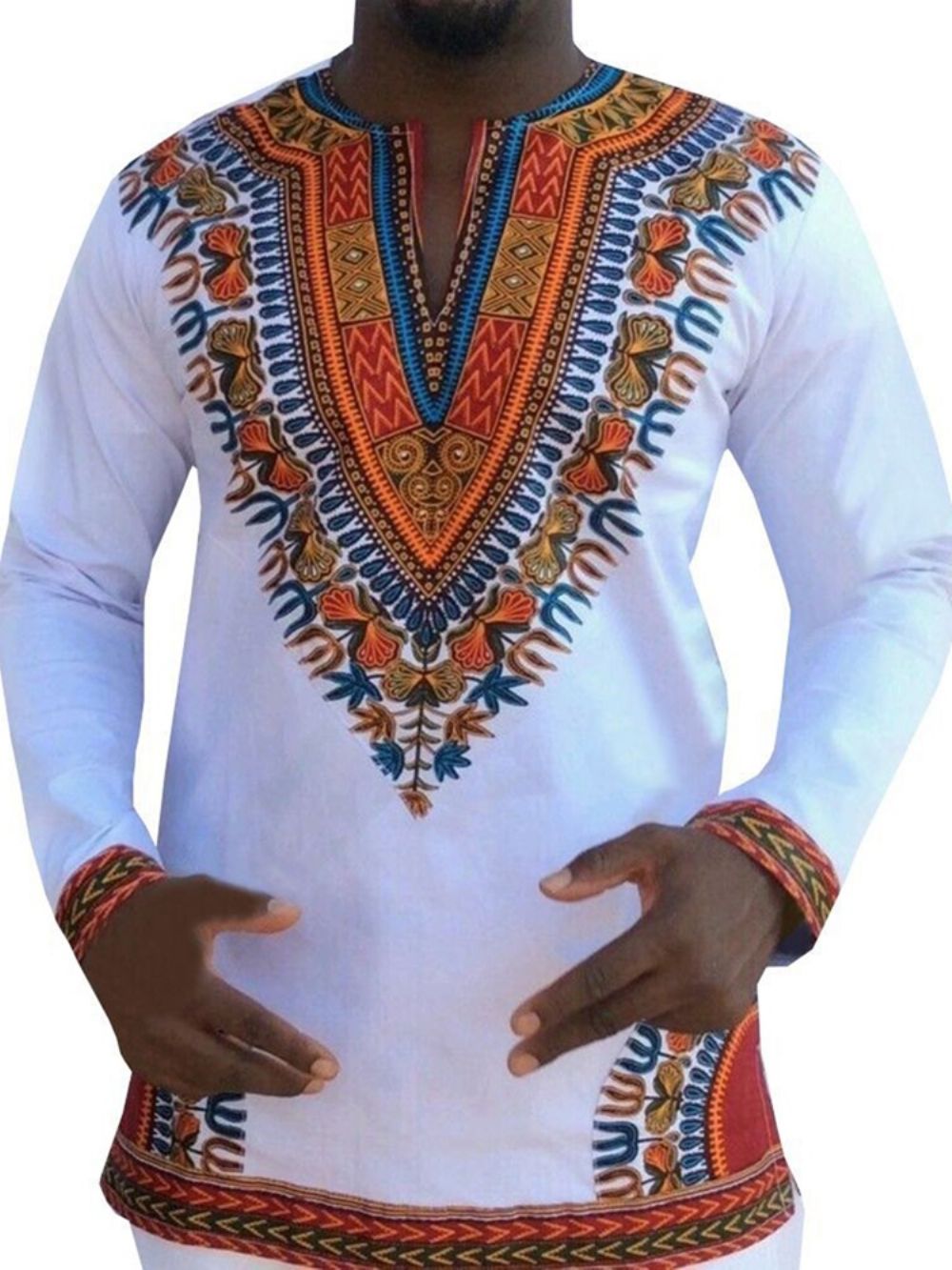 Camiseta Masculina Com Estampa Africana Moda Dashiki Decote Em V Solta