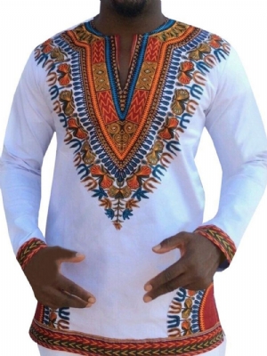 Camiseta Masculina Com Estampa Africana Moda Dashiki Decote Em V Solta