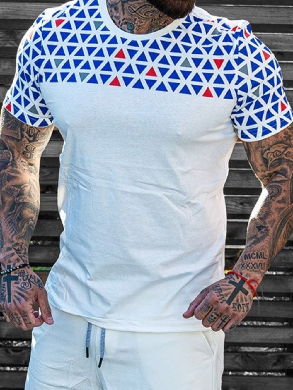 Camiseta Masculina Com Estampa Europeia Color Block Solta