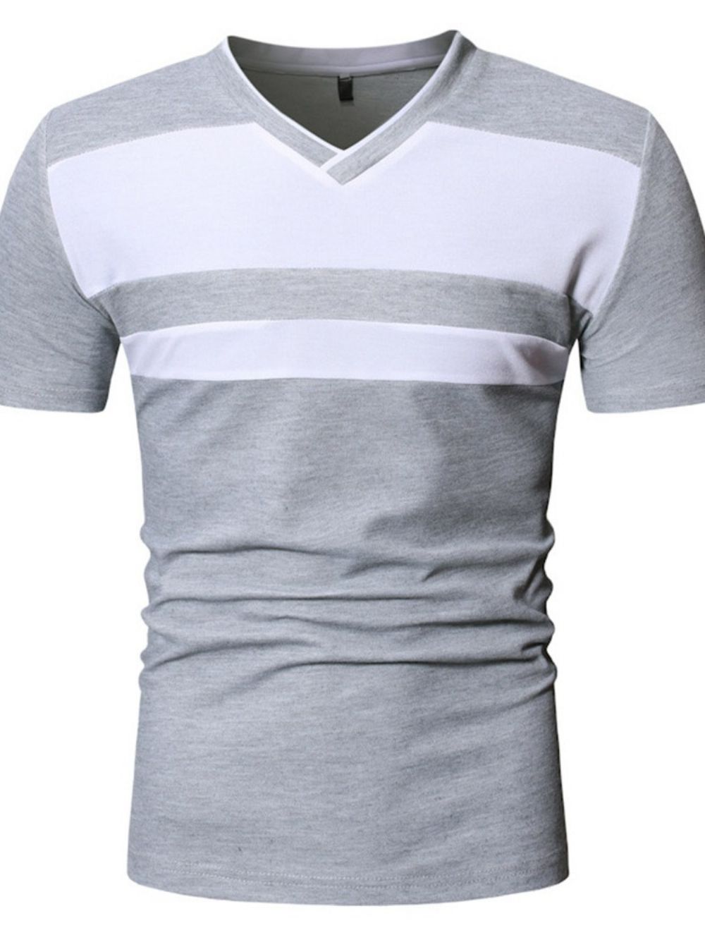 Camiseta Masculina Com Gola Em V Color Block Casual Manga Curta