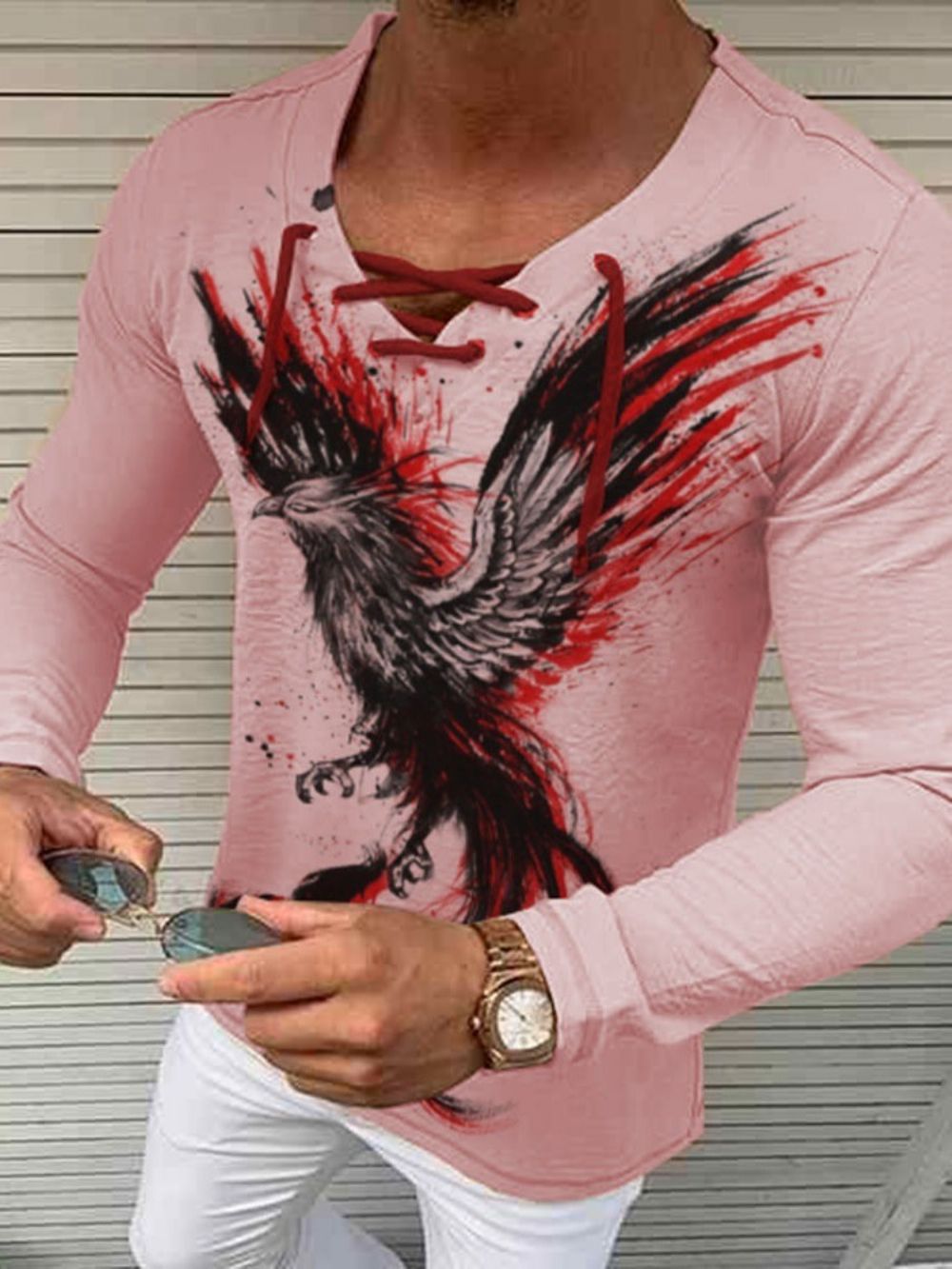 Camiseta Masculina De Manga Comprida Estampada Com Estampa De Animais