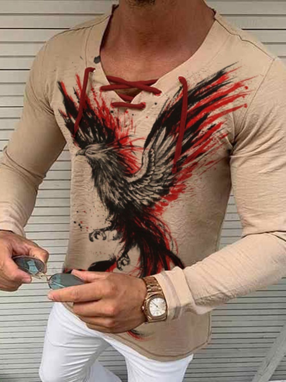 Camiseta Masculina De Manga Comprida Estampada Com Estampa De Animais