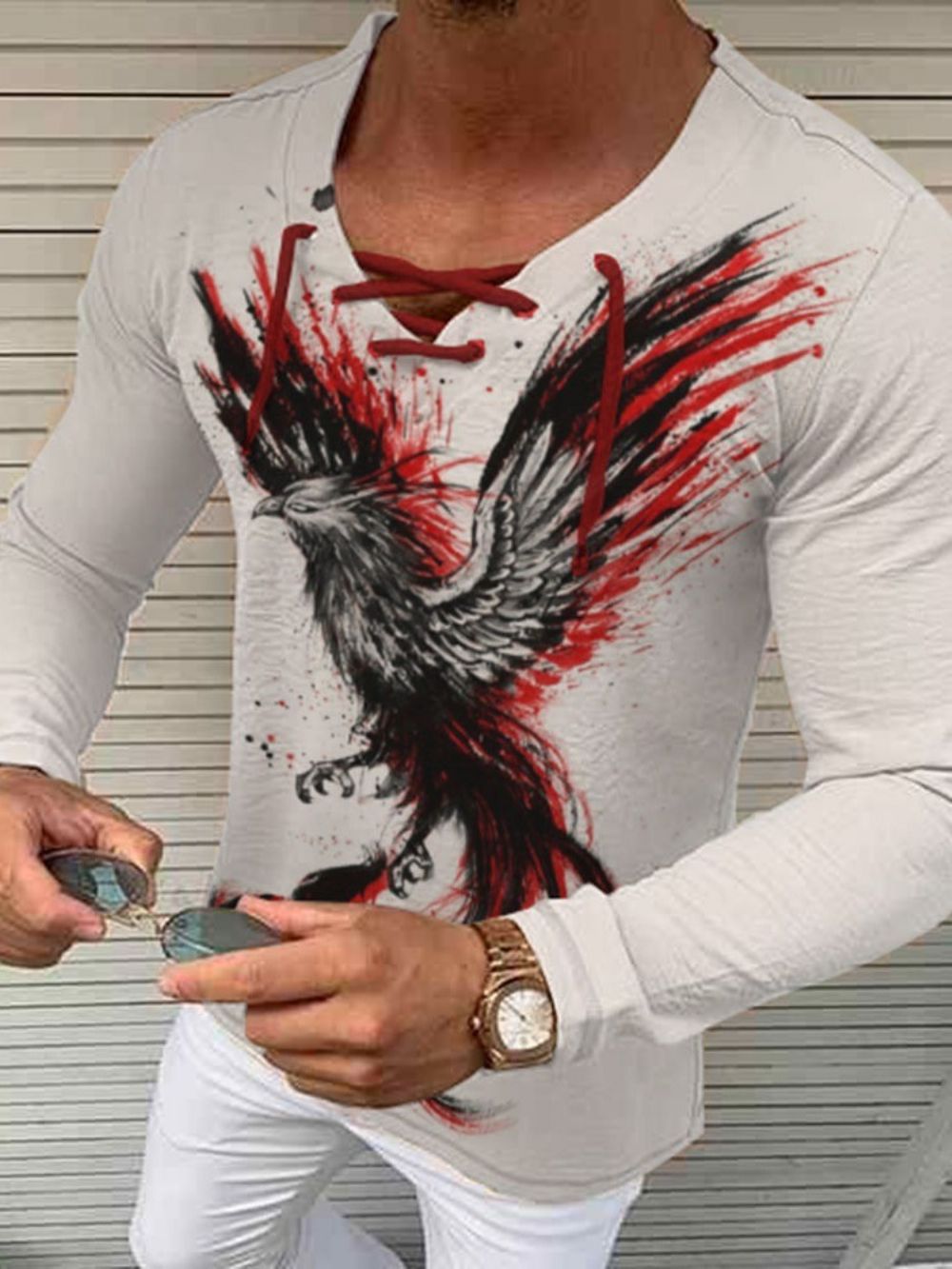 Camiseta Masculina De Manga Comprida Estampada Com Estampa De Animais