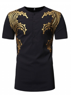 Camiseta Masculina De Manga Curta Africana Fashion Dashiki Gola Redonda Reta