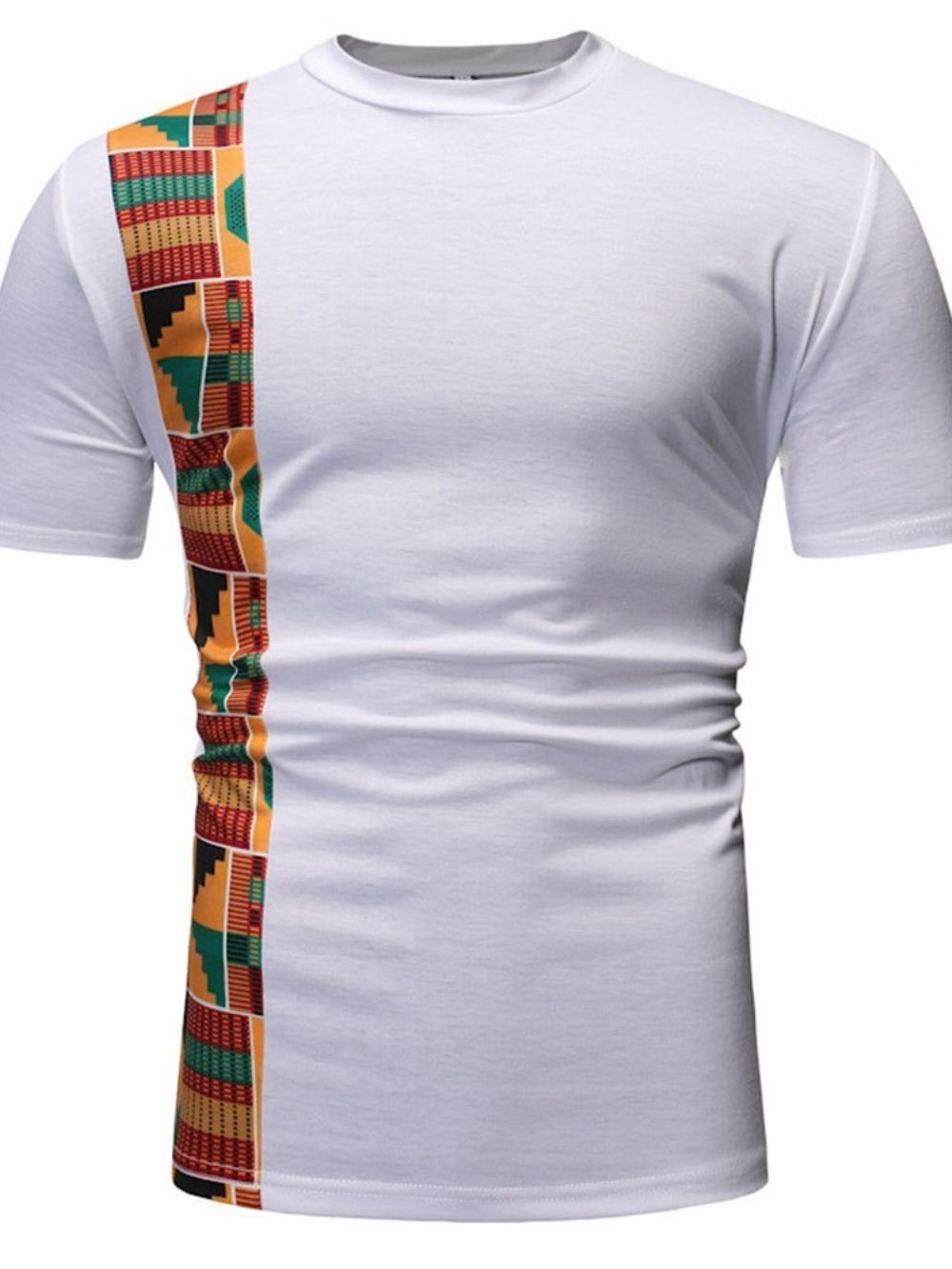 Camiseta Masculina Manga Curta Color Block Decote Redondo Patchwork Slim