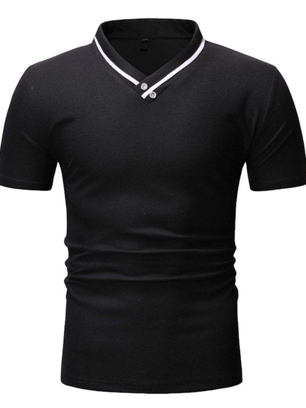 Camiseta Masculina De Manga Curta Com Decote Em V Color Block Casual Slim