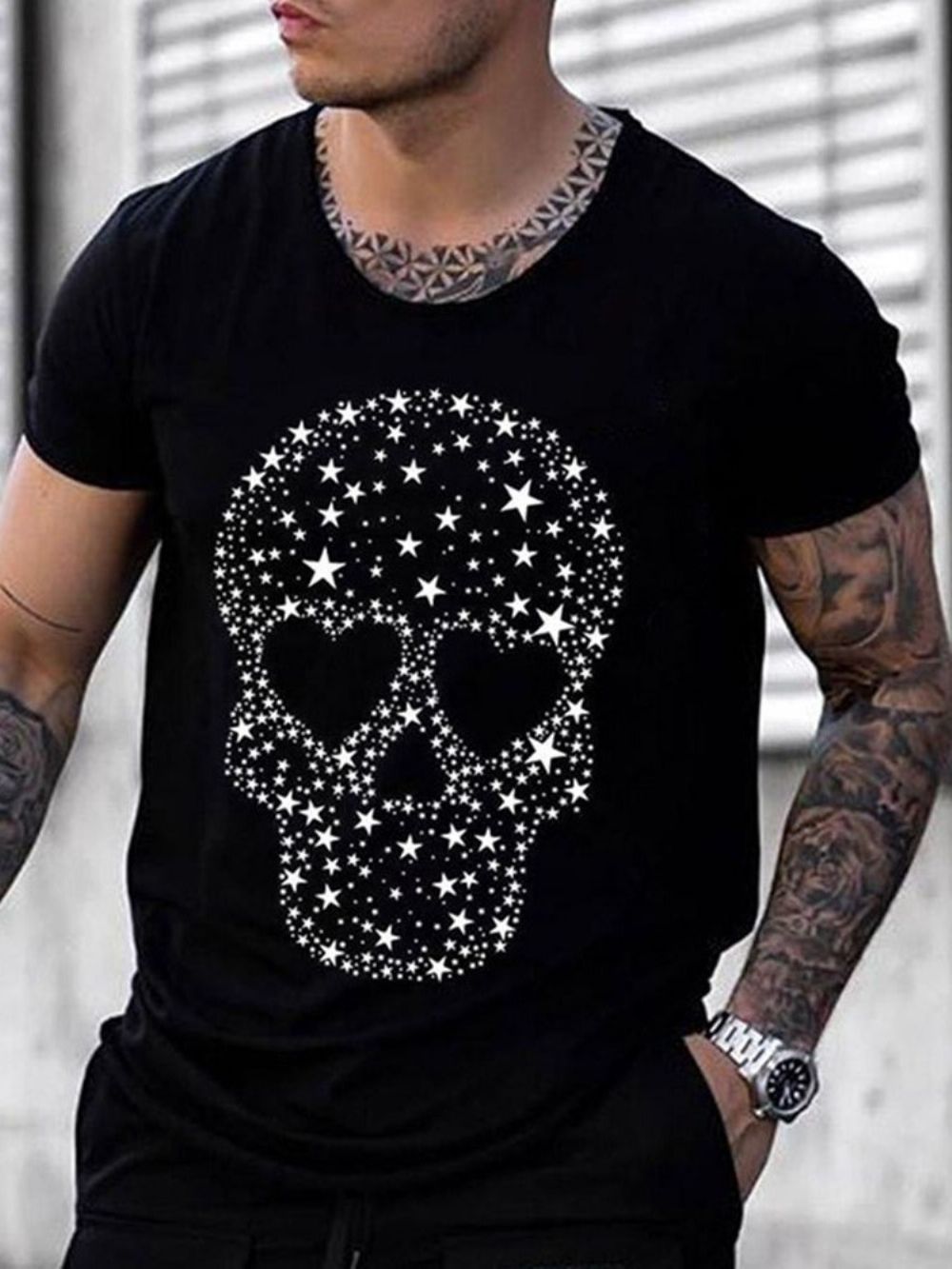 Camiseta Masculina Manga Curta Com Estampa Casual Gola Redonda