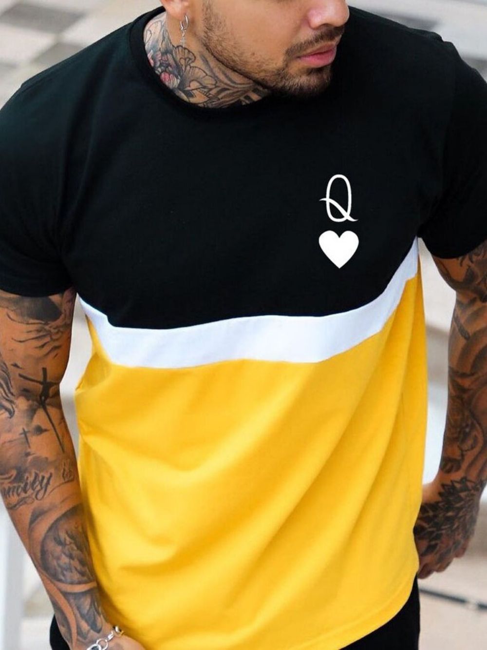 Camiseta Masculina Manga Curta Com Estampa De Gola Redonda Color Block