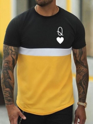 Camiseta Masculina Manga Curta Com Estampa De Gola Redonda Color Block