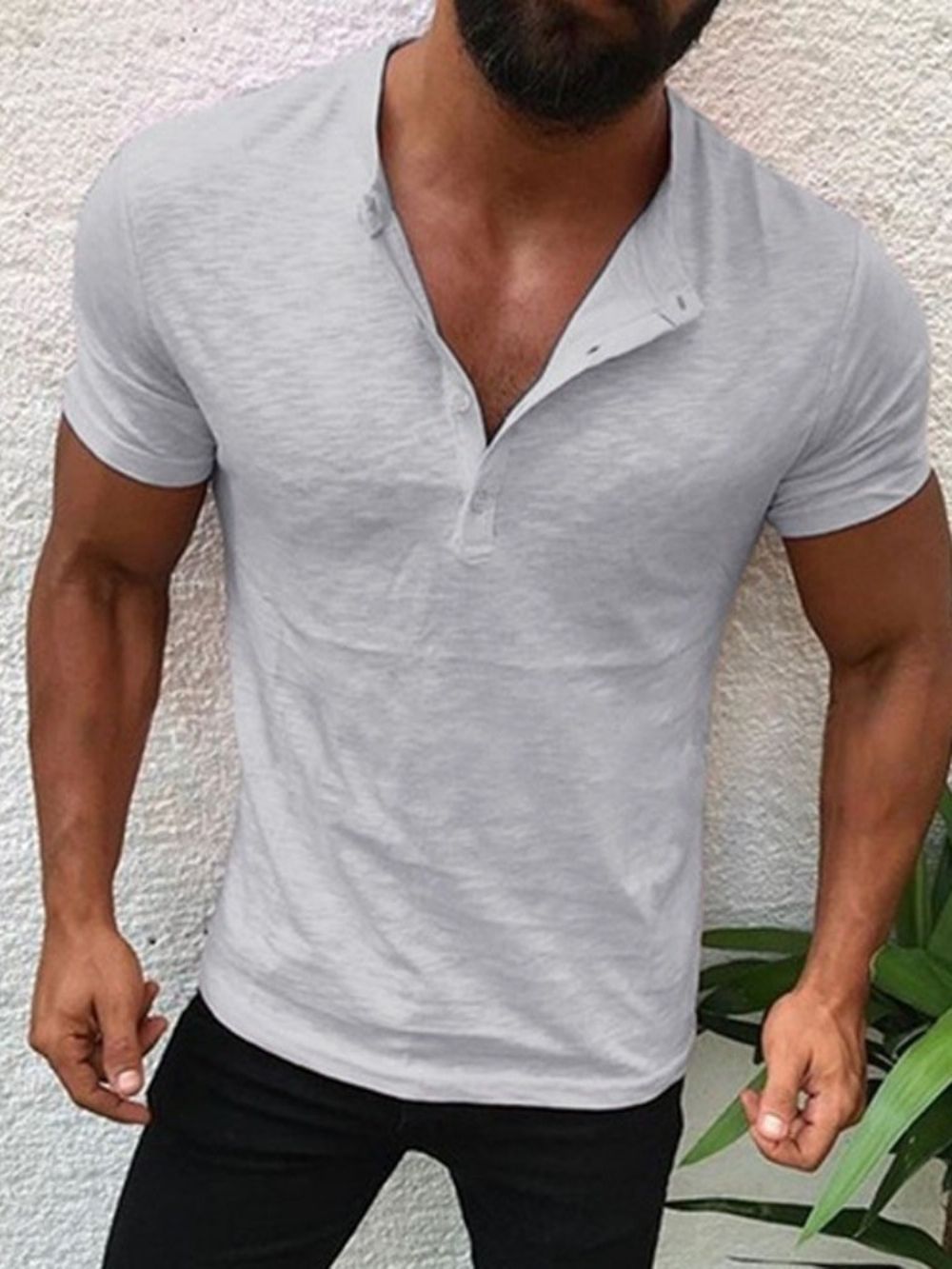 Camiseta Masculina Pulôver Casual Simples Com Botão Manga Curta